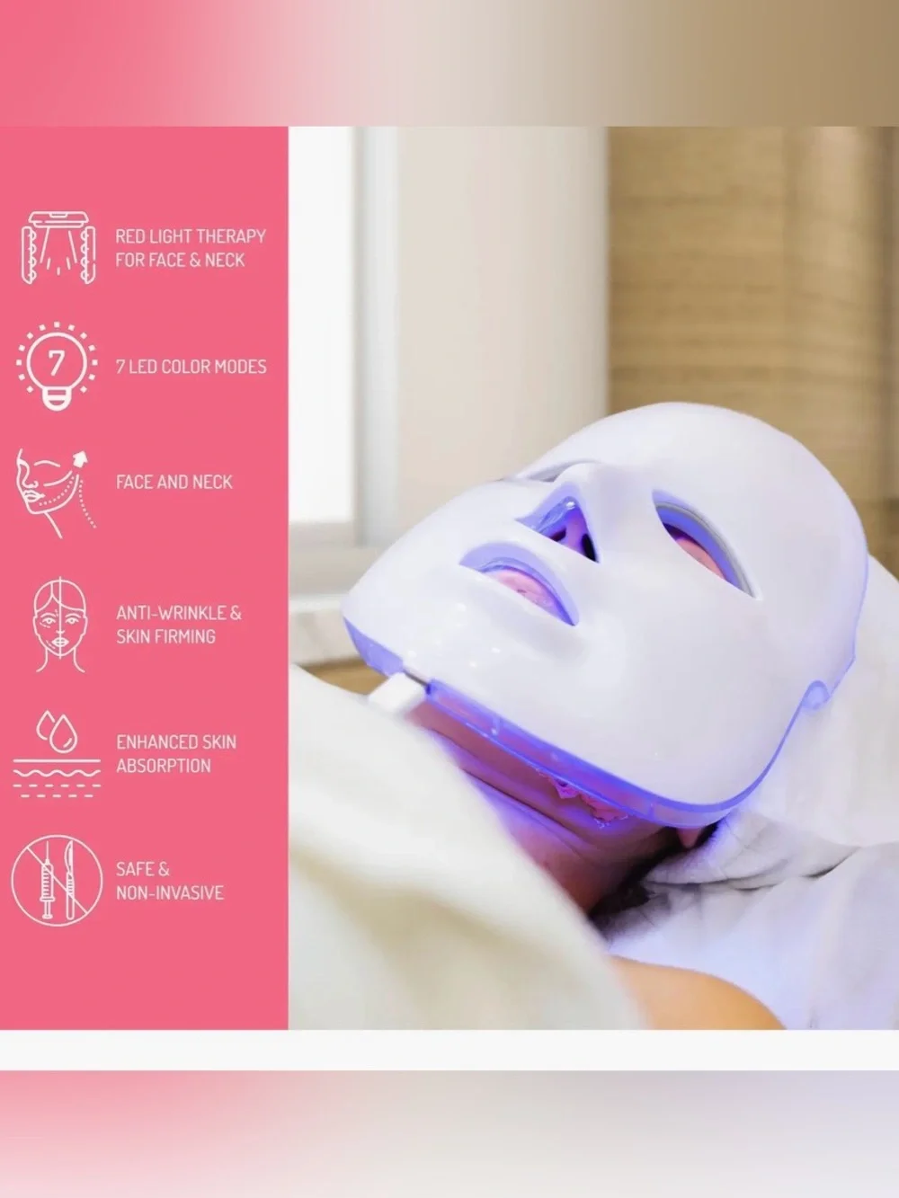 Pursonic | 7 Color LED Red Light Therapy Face Mask for Acne & Anti-Aging NWT 🏷️